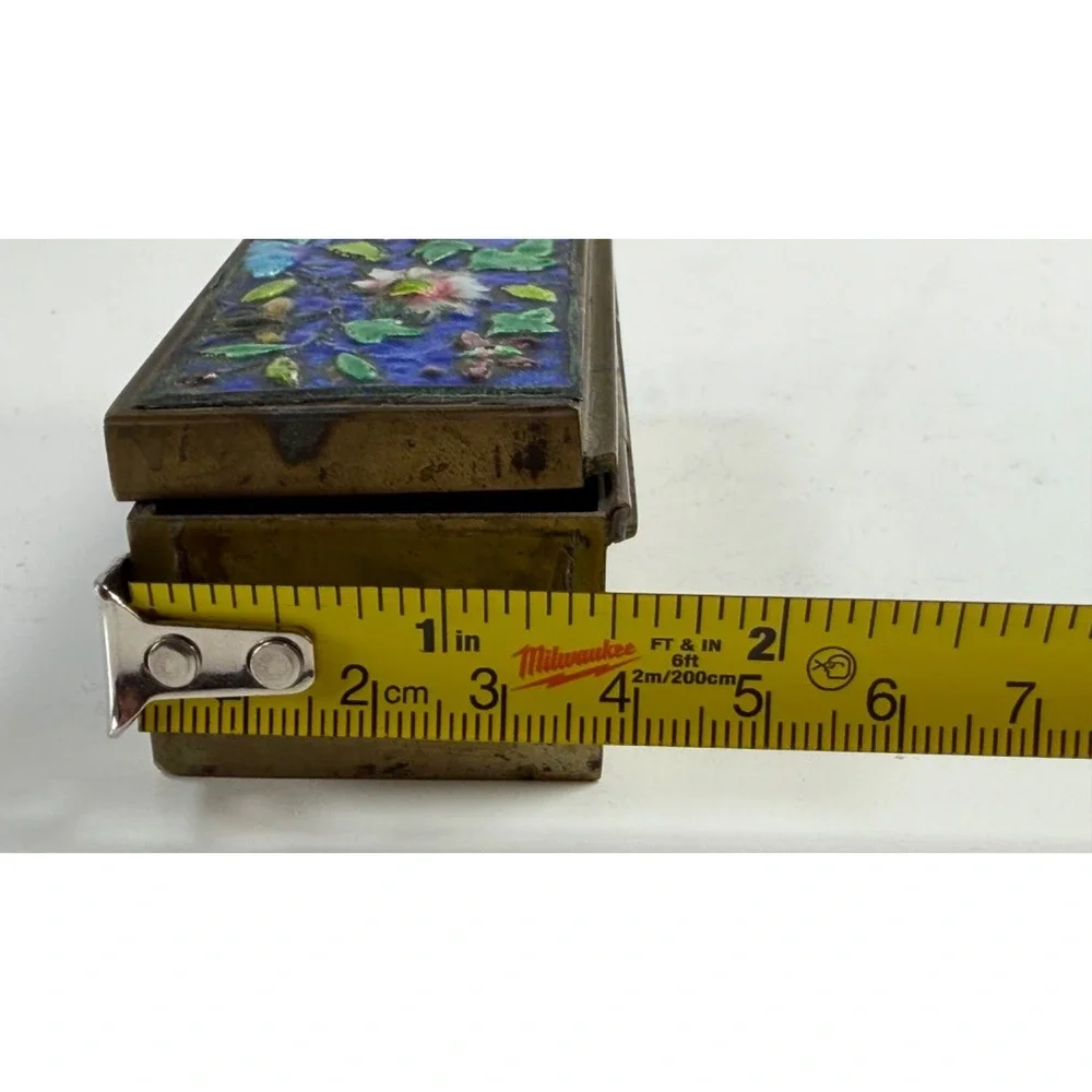 VTG Chinese Cloisonne Copper/Brass Enamel Floral Hinged Trinket Jewelry Box READ